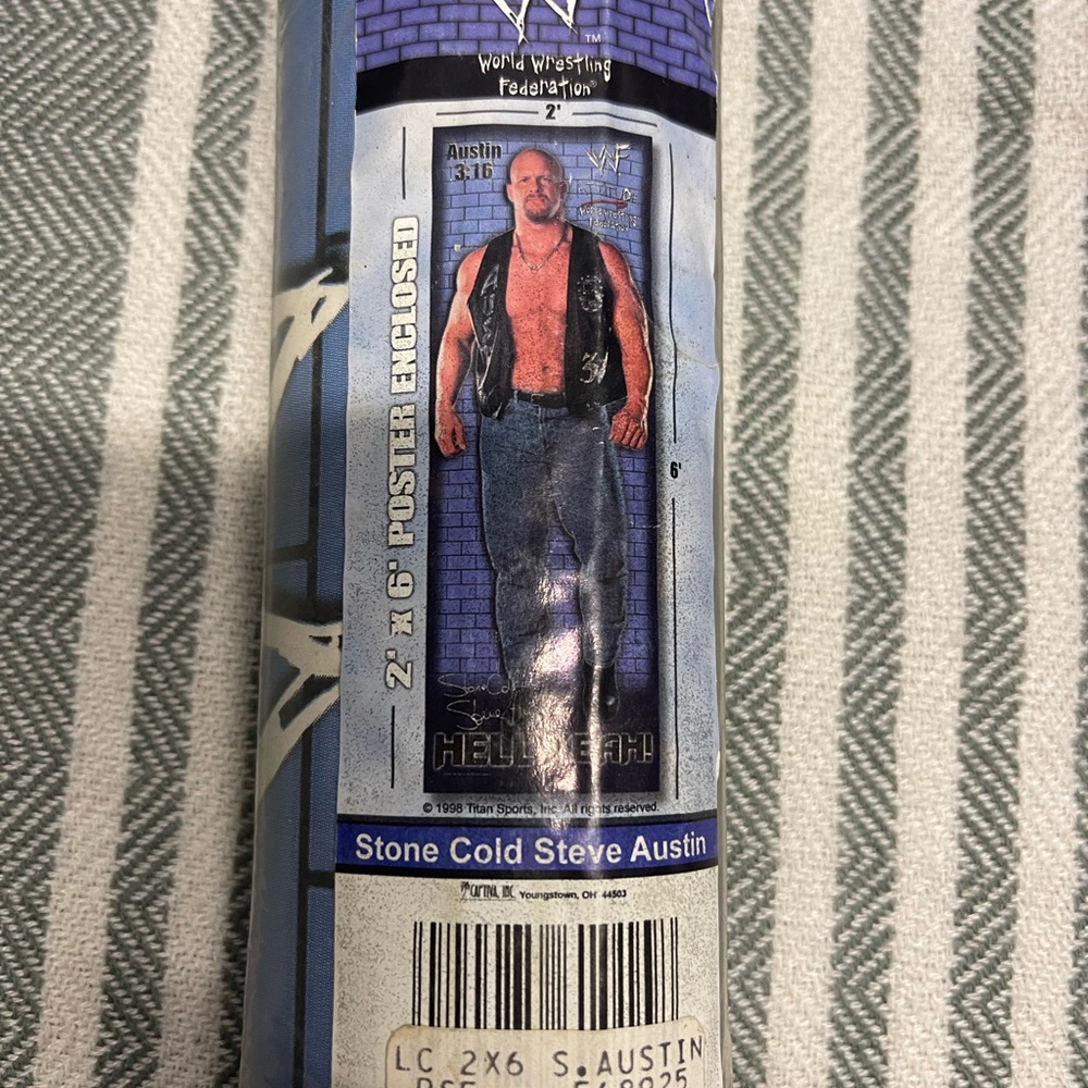 WWF Vintage New DeadStock Stone Cold Steve Austin‎ 2ft x 6ft Door Poster NEW - Picture 2 of 3